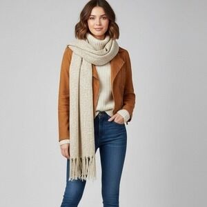 John J. Murphy Ireland Bouclé Scarf Wrap 80%Cotton 20%Linen‎ Neutral Nubby Weave